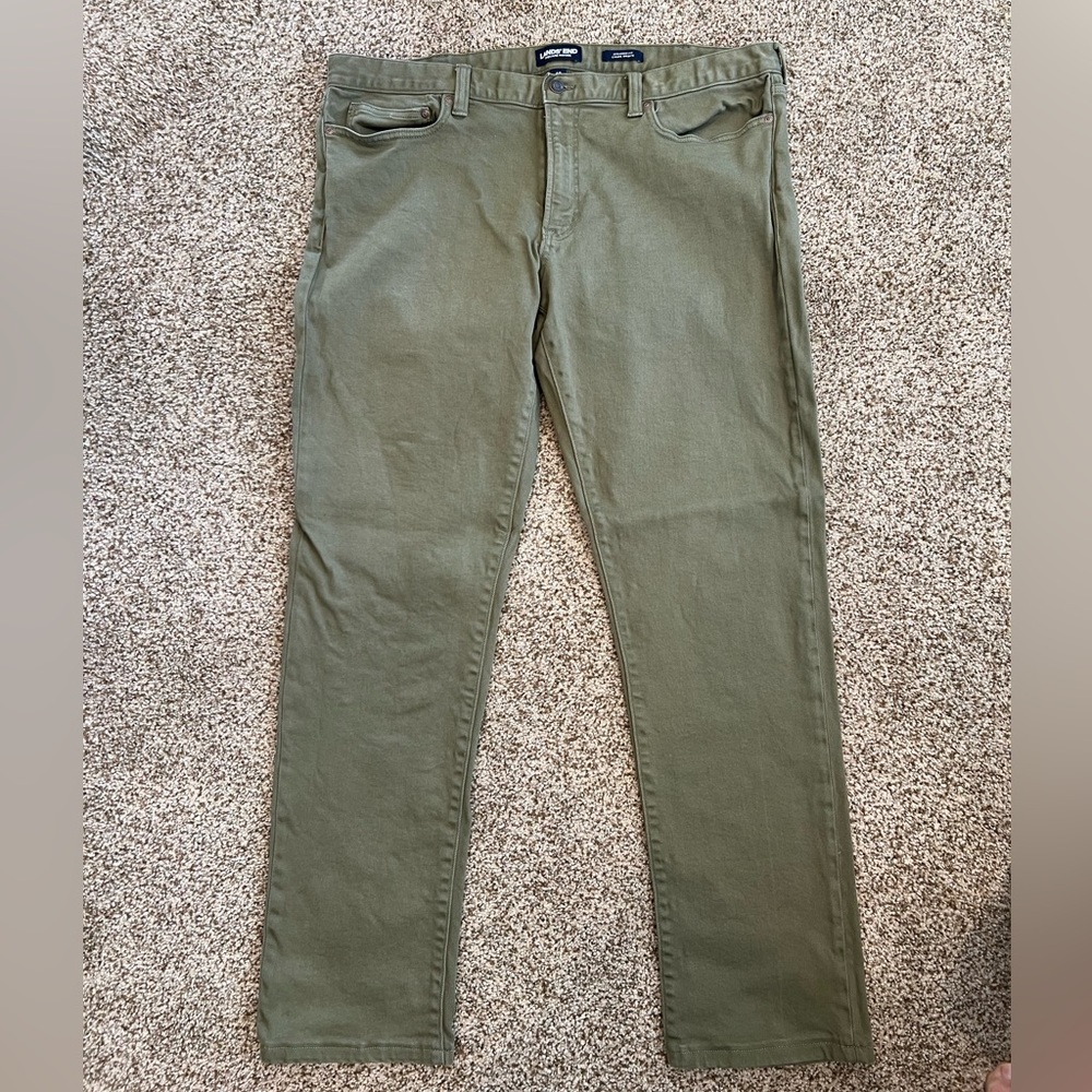 Lands’ End Men’s Square Rigger straight fit jeans dark khaki